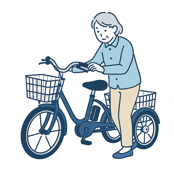 三輪自転車の取り回しを確認する女性 | ELEMOs