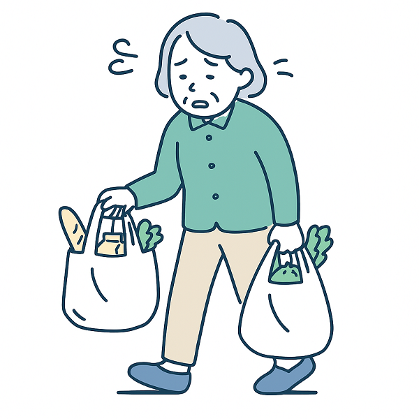 買い物袋を持つのが辛い高齢者 | ELEMOs