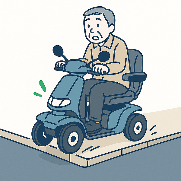 シニアカー段差 | ELEMOs 段差に注意して走行するシニアカーのイラスト