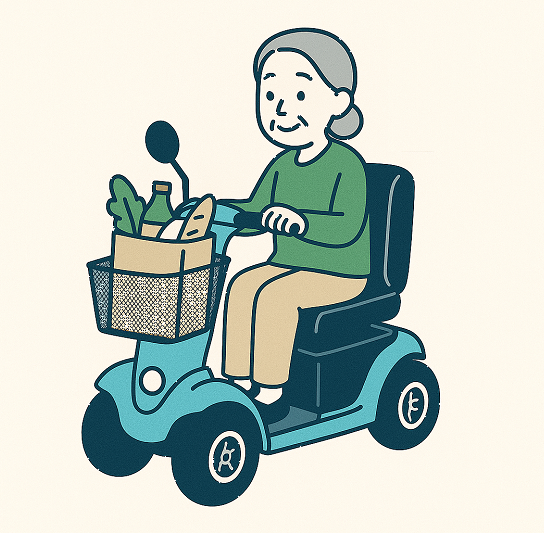 前かごに荷物を入れるシニアカー | ELEMOs