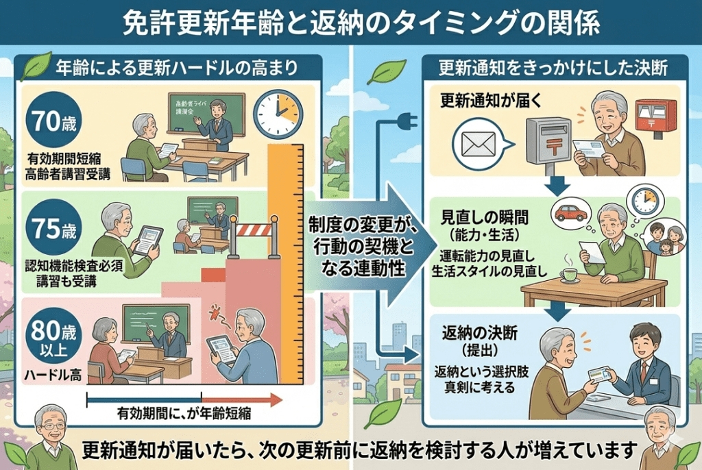 免許更新年齢と返納のタイミングの関係 | ELEMOs