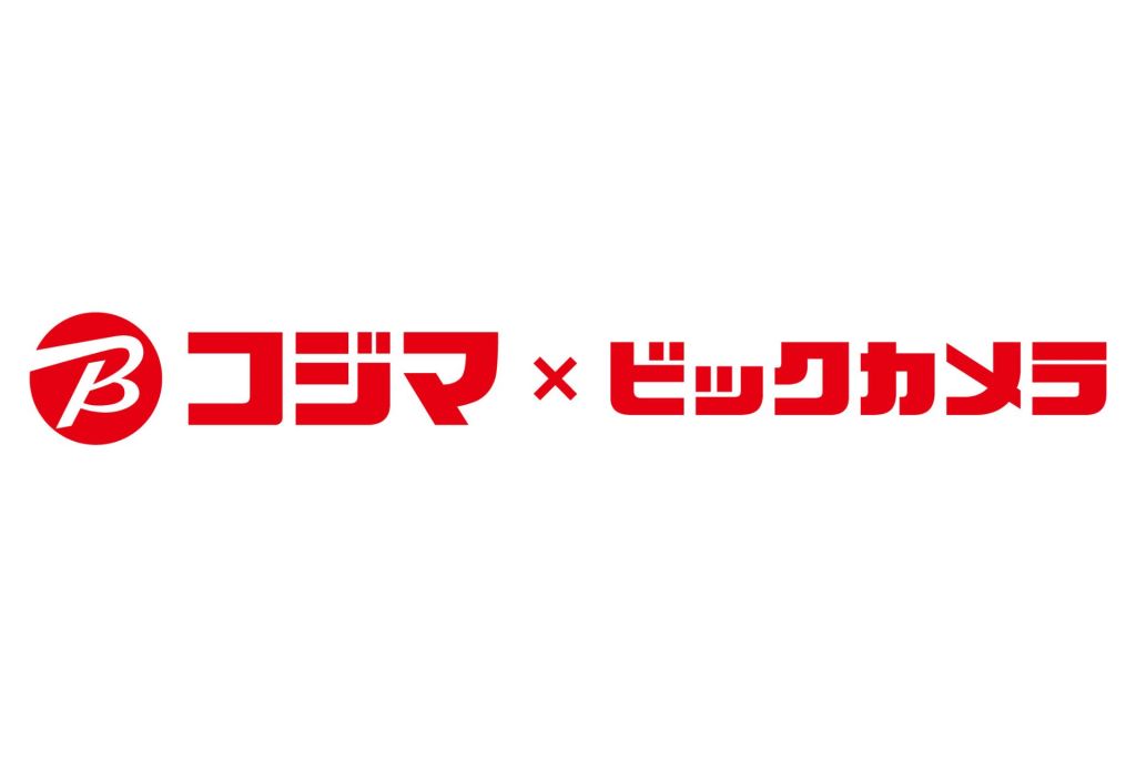 Kojima × BicCamera collaboration logo in red with a circular B emblem on the left against a white background, featuring Japanese text.