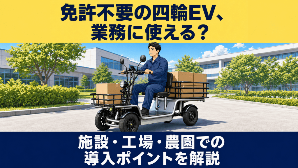 免許不要の四輪EVは業務に使える？施設・工場・農園での法人導入ポイントを解説する記事のアイキャッチ