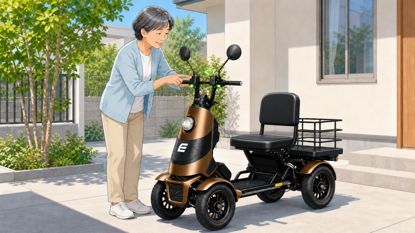 特例特定小型原付の条件となる最高速度表示灯の点滅を確認する女性のイラスト